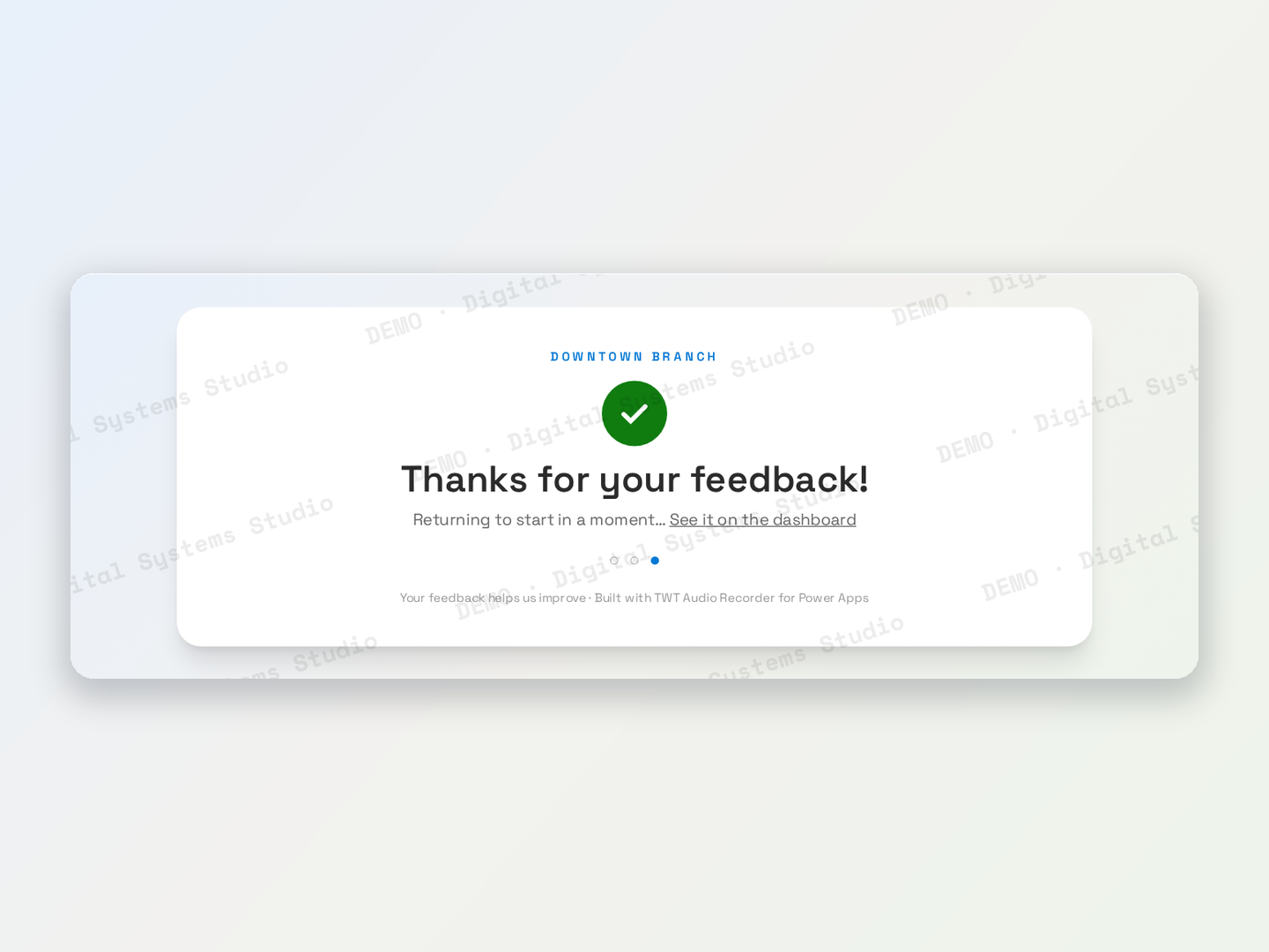 Thank-you and auto reset