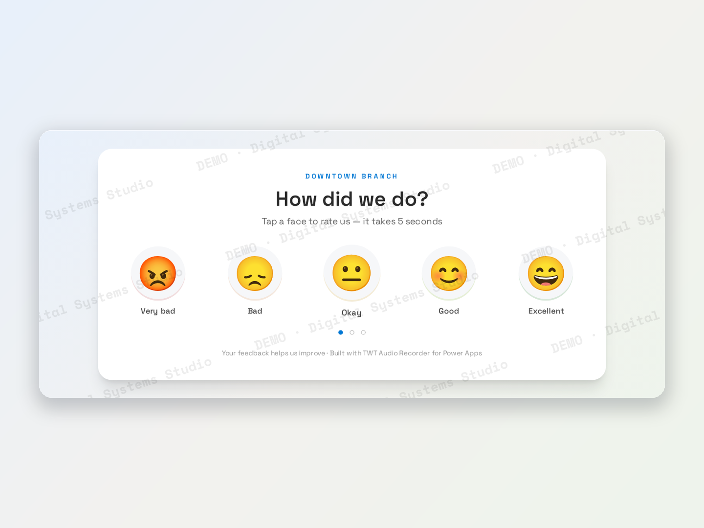 Feedback Kiosk Canvas App + Audio Recorder PCF